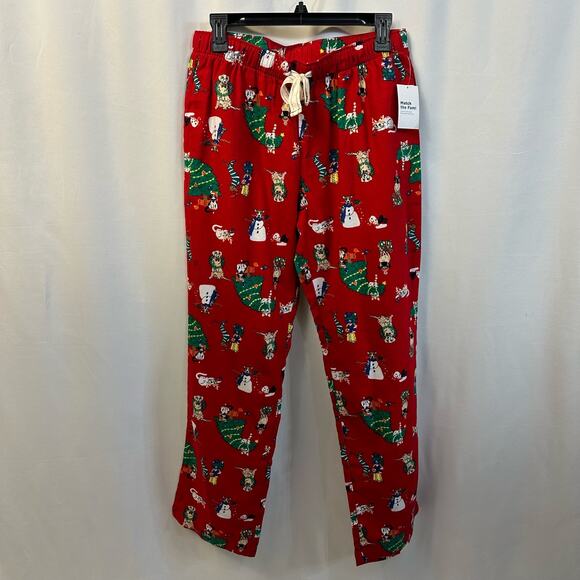Old Navy Red Flannel Pets Holiday Pajama Pants PJs Family Medium NWT - Picture 1 of 5